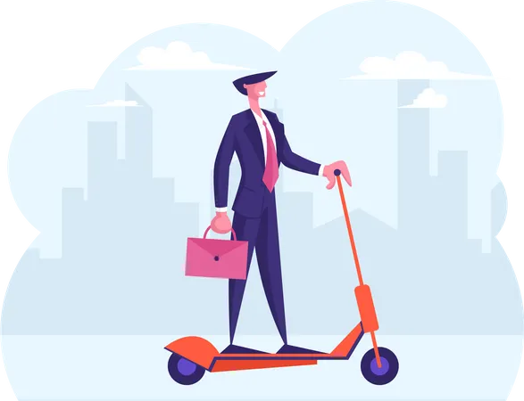 Businessman going office on electric scooter  Illustration