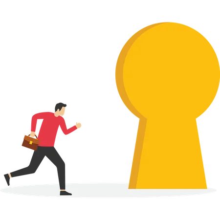 Businessman going to big keyhole  Illustration