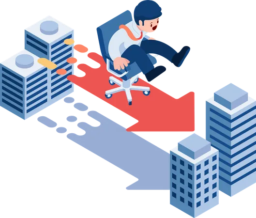 Flat 3 D Isometric Businessman Going To The New Job New Office New Job Offer Or New Career Opportunity Concept Illustration