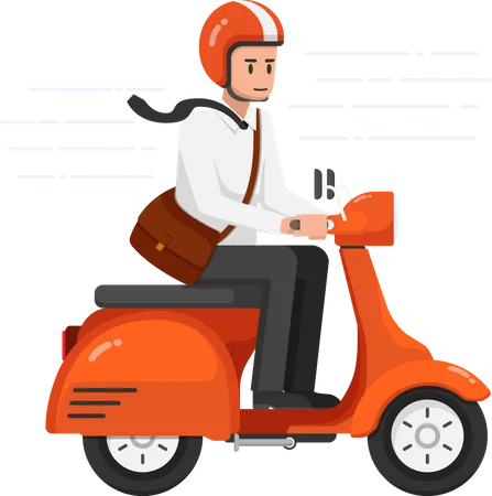 Businessman going to office via scooter Illustration