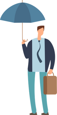 Businessman going to work while holding umbrella  Illustration