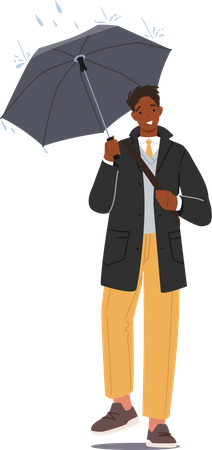 Businessman going to work while holding umbrella  Illustration