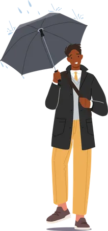 Businessman going to work while holding umbrella  Illustration