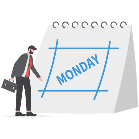 Businessman going to work with calendar showing Monday  Illustration