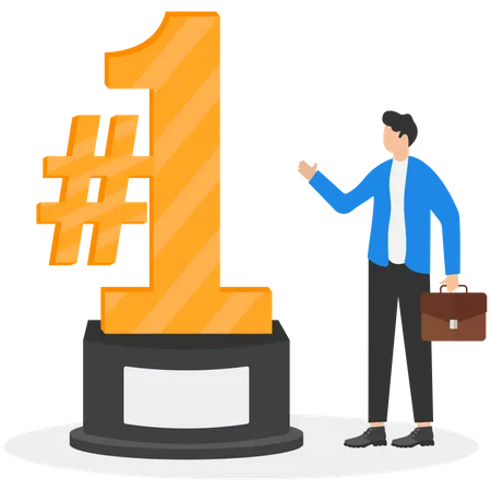 First Winner Achievement Success Or Business Victory Award Winning Celebration Or Best Employee Of The Month Triumph Concept Success Businessman Stand With 1st Place Award Illustration