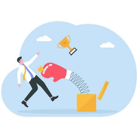Businessman got punched by surprise boxing glove  Illustration