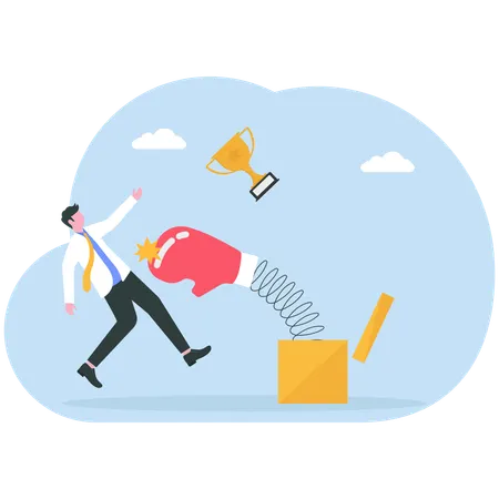 Businessman got punched by surprise boxing glove  Illustration