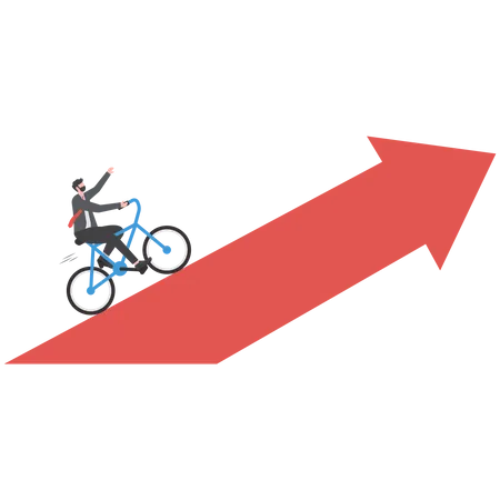 Businessman Biking Up The Arrow Development And Growth Illustration