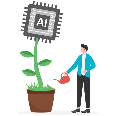 Businessman growing ai chip  Illustration