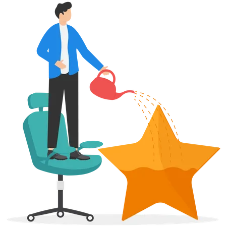 Ambition Or Motivation To Success Or Being Excellence Aspiration And Effort To Improve Growing And Best Performance Concept Ambitious Businessman Fill In The Golden Star Price Metaphor Of Success Illustration