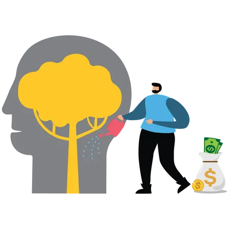 Businessman growing business ideas in employees mind  Illustration