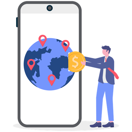 Businessman growing business worldwide  Illustration