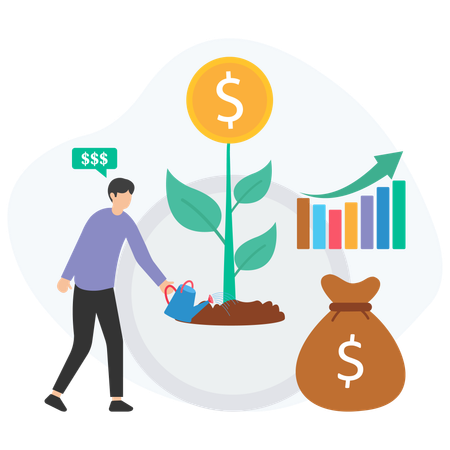 Businessman growing investment tree  Illustration