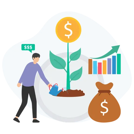 Businessman growing investment tree  Illustration