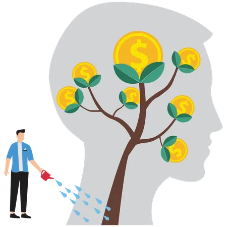 Businessman growth mindset on human head and brain  Illustration