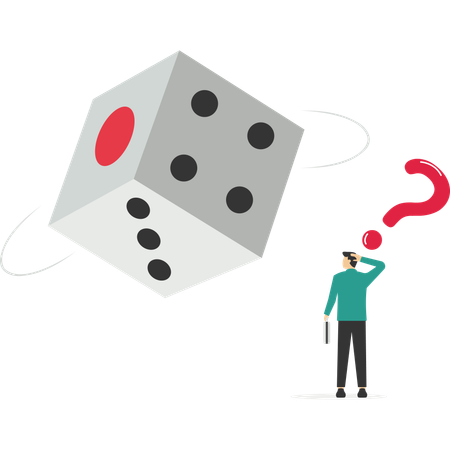 Businessman guesses number of dice  Illustration