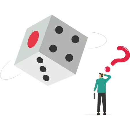 Businessman guesses number of dice  Illustration