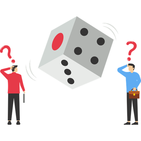 Businessman guesses number of dice  Illustration