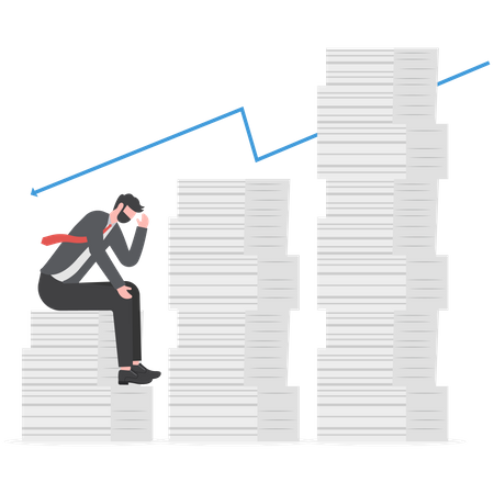 Businessman had a stress of very tall paper stack  Illustration