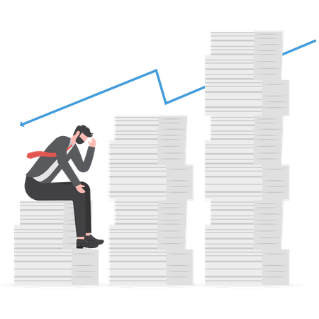 Businessman had a stress of very tall paper stack  Illustration