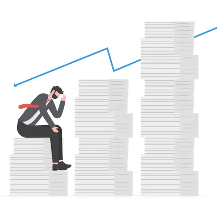 Businessman had a stress of very tall paper stack  Illustration