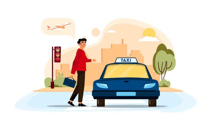 Businessman hailing a taxi for airport Illustration