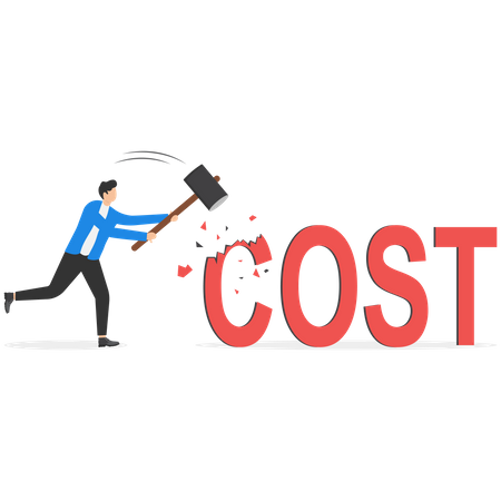 Businessman hammering text cost  Illustration