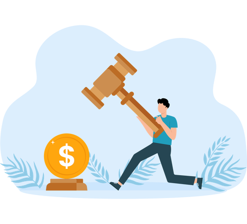 Businessman hammers down financial coin  Illustration