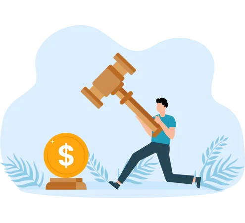 Businessman hammers down financial coin  Illustration