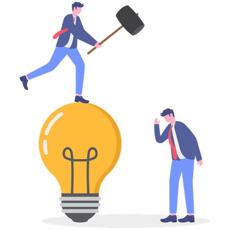Businessman hammers employee idea  Illustration