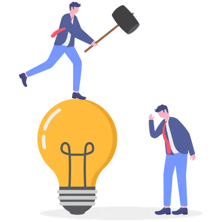 Businessman hammers employee idea  Illustration
