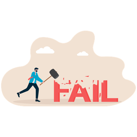 Businessman hammers out fail word  Illustration