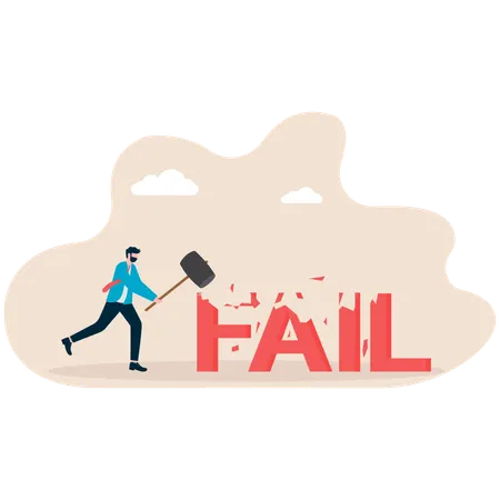 Businessman hammers out fail word  Illustration