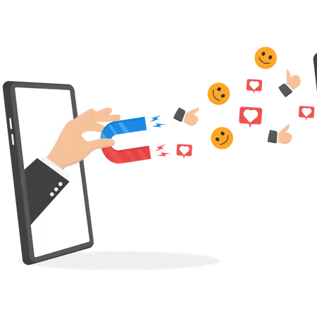 Businessman hand attracting digital social media emoji  Illustration