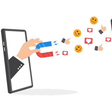 Businessman hand attracting digital social media emoji  Illustration