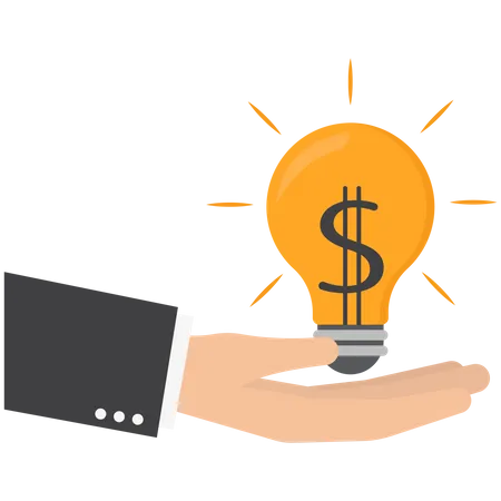 Businessman hand carrying bright lightbulb idea with dollar money sign  Illustration