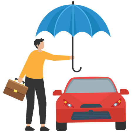 Businessman hand gently cover car metaphor of car insurance  Illustration