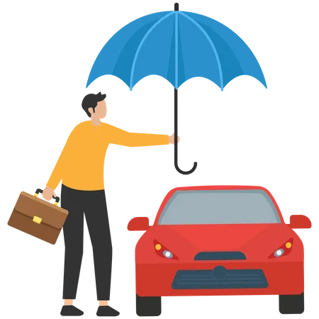 Businessman hand gently cover car metaphor of car insurance  Illustration
