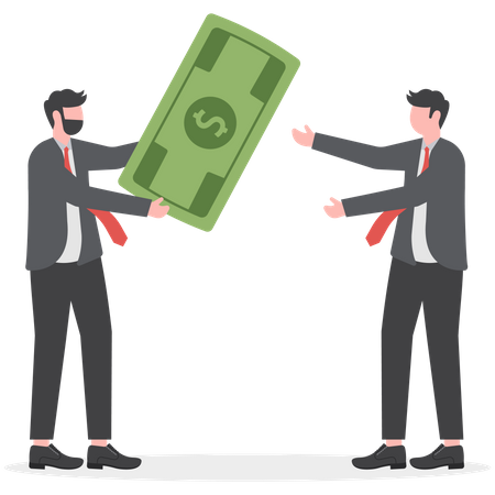 Businessman hand giving money banknote to friend hand  Illustration