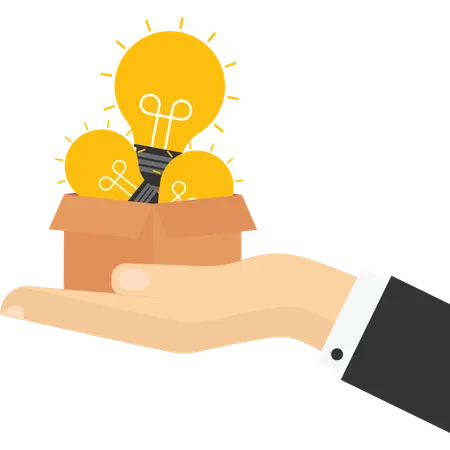 Businessman hand holding lightbulb idea box  Illustration