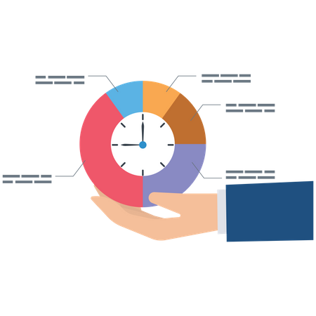 Businessman hand holding pie chart with clock  Illustration