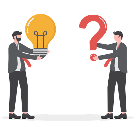 Businessman hand holding question mark with other reply with lightbulb  Illustration