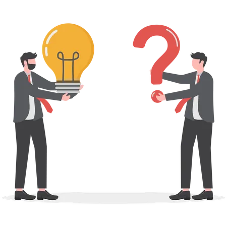 Businessman hand holding question mark with other reply with lightbulb  Illustration