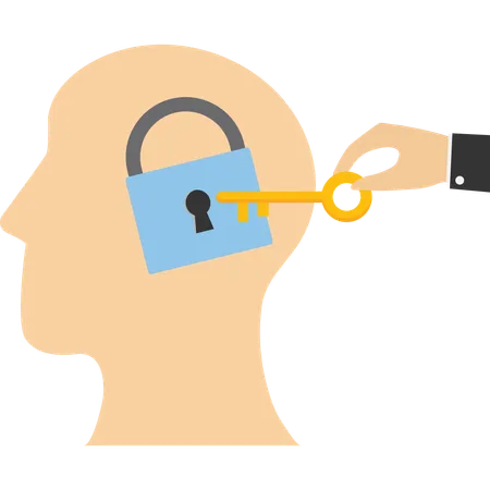 Unlock Business Idea Businessman Hand Holding Secret Key To Unlock Ideas On Human Head Illustration