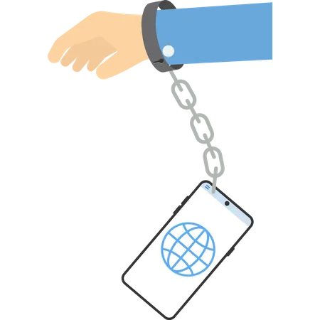 Businessman hand holding smartphone with handcuff  Illustration
