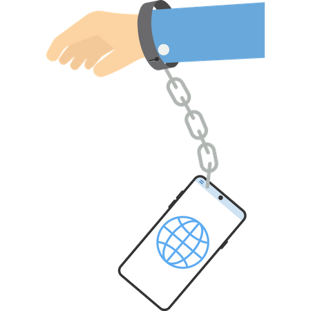 Businessman hand holding smartphone with handcuff  Illustration