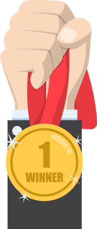 Businessman hand holding winner medal Illustration