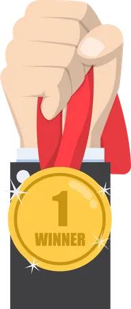 Businessman hand holding winner medal  Illustration