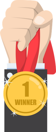 Businessman hand holding winner medal  Illustration