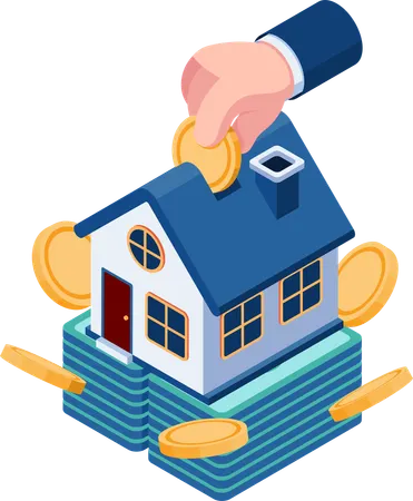 Businessman Hand Insert Coin Into House Buying a House and Real Estate Investment  Illustration